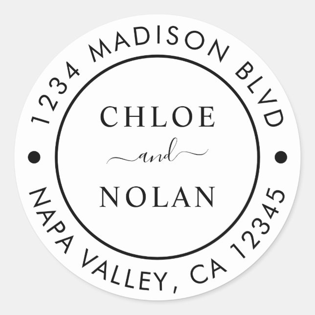 Adesivo Redondo Endereço de Retorno de Script Moderno (Frente)