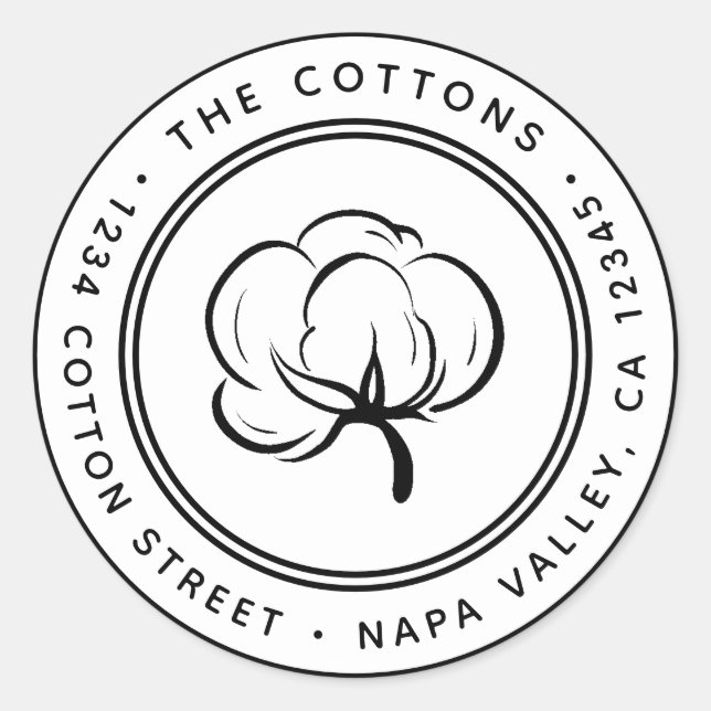 Adesivo Redondo Endereço de Retorno do Ícone de Boll de Algodão (Frente)