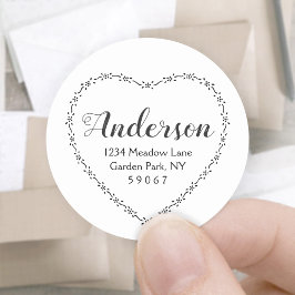 Adesivo Redondo Endereço de Retorno Floral de Coração Simples Dese