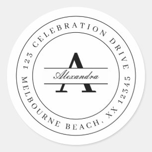 Adesivo Redondo Endereço de retorno mínimo branco preto Elegante