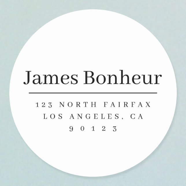 Adesivo Redondo Endereço de retorno moderno simples preto e branco (Criador carregado)