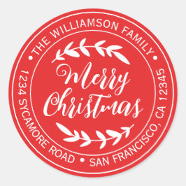 Adesivo Redondo Endereço de Retorno Natal Feliz Vermelho Brilhante