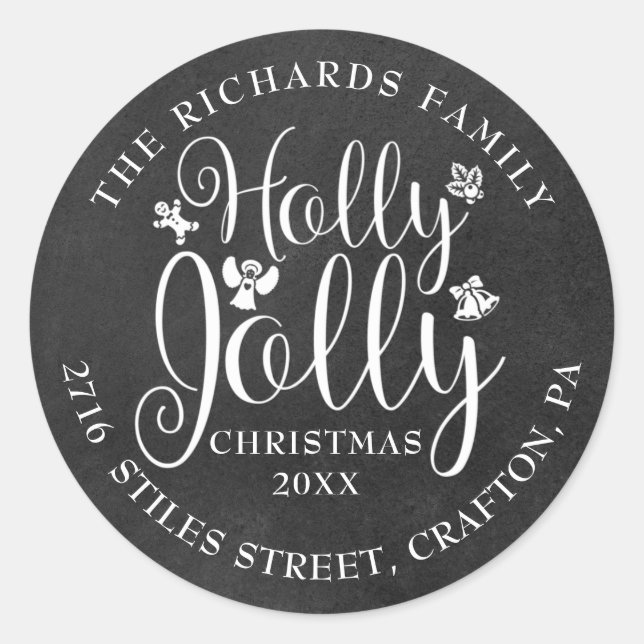 Adesivo Redondo Endereço de Retorno Natalino Holly Jolly Quadro Ne (Frente)