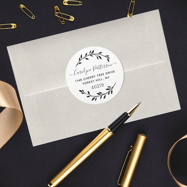 Adesivo Redondo Endereço de Retorno Personalizado de Folhagem Pret (Criador carregado)