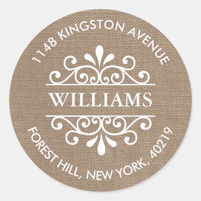 Adesivo Redondo Endereço de Retorno Personalizado do Ornamentado R (Frente)