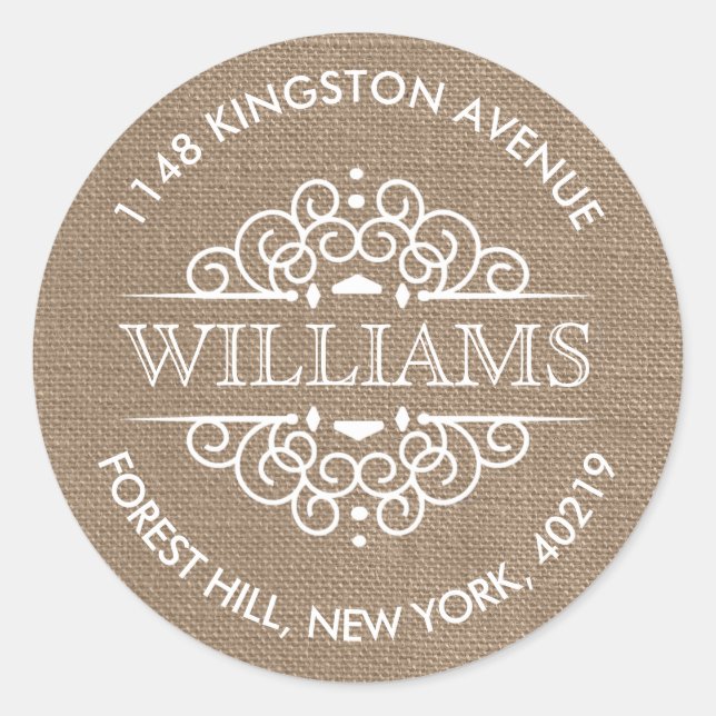 Adesivo Redondo Endereço de Retorno Personalizado do Ornamentado R (Frente)