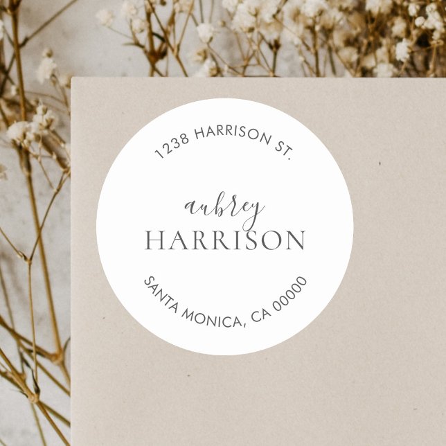 Adesivo Redondo Endereço de Retorno Simples de Chic Moderno (Criador carregado)