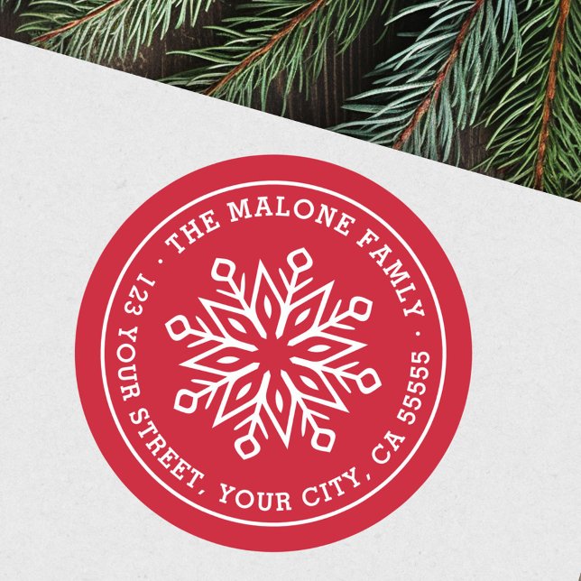 Adesivo Redondo Endereço de retorno vermelho mínimo moderno do flo (Modern minimal snowflake red return address classic round sticker)