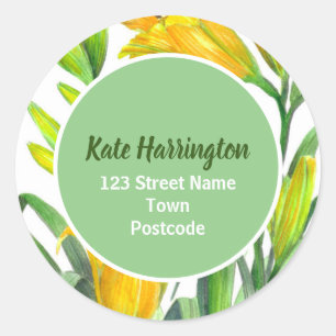 Adesivo Redondo Endereço do Círculo dos Lírios do Dia Amarelo A