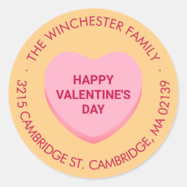 Adesivo Redondo endereço do coração de conversação do feliz dia de