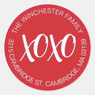 Adesivo Redondo Endereço do Dia de os namorados branco vermelho XO