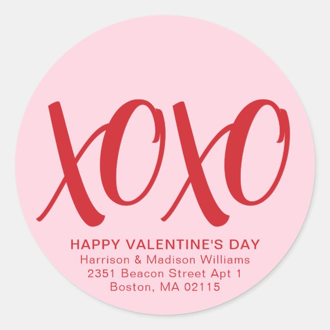 Adesivo Redondo Endereço do dia de os namorados moderno rosa verme (Frente)