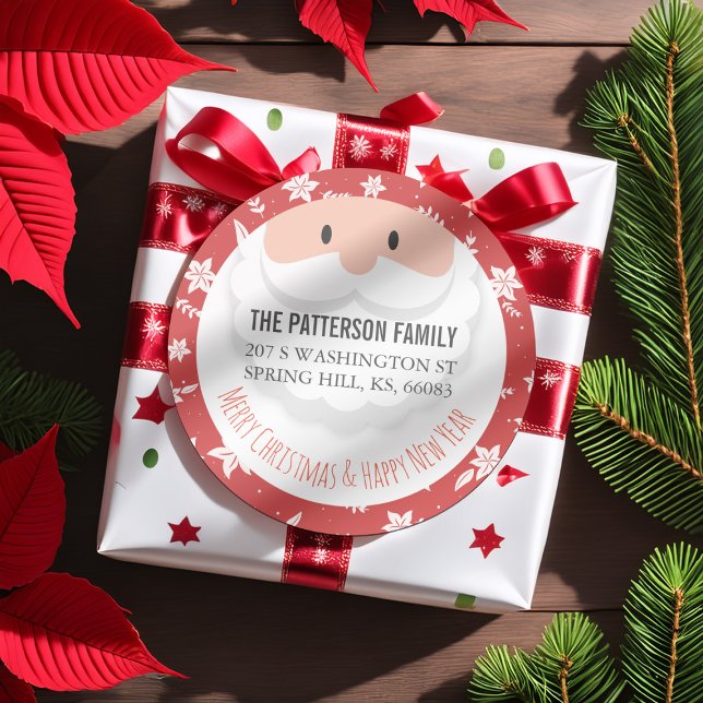 Adesivo Redondo Endereço do Feliz ano novo de Natal do Santa Claus (Criador carregado)