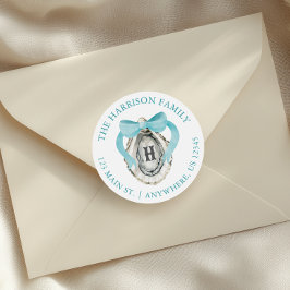 Adesivo Redondo Endereço do Monograma do Arco de ostra Costeira de