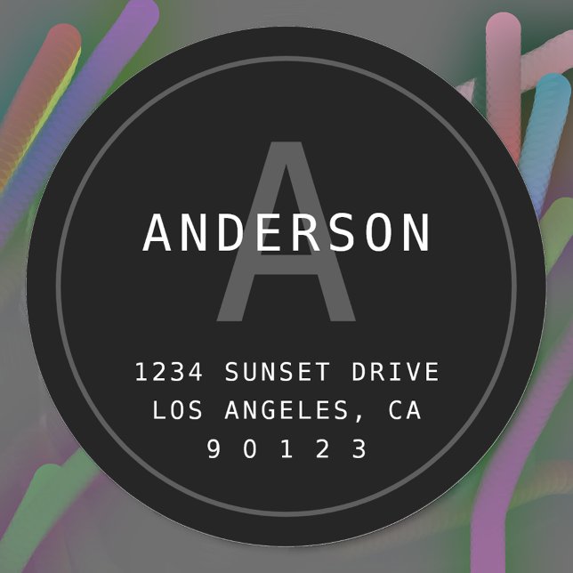 Adesivo Redondo Endereço do Monograma Simples Moderno | Cinzas bra (Criador carregado)