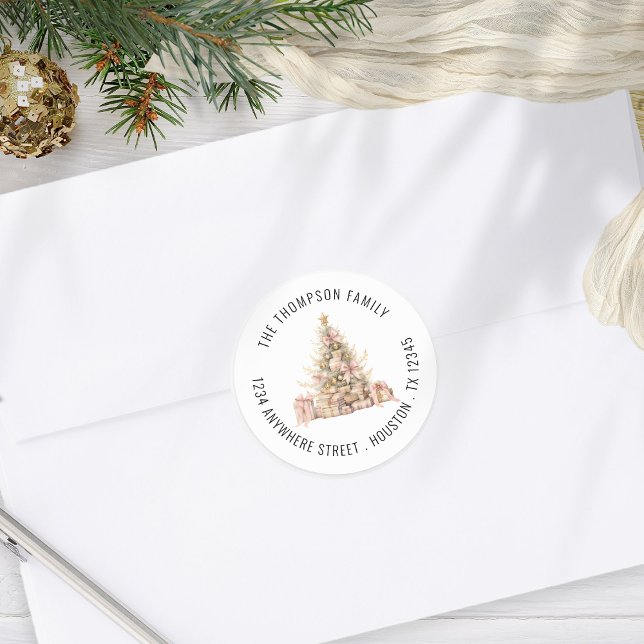 Adesivo Redondo Endereço do Nome de Devolução da Árvore de Natal D (Criador carregado)