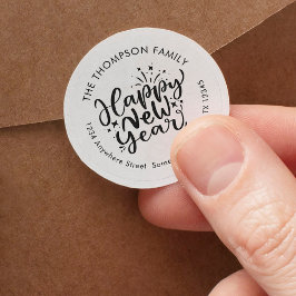 Adesivo Redondo Endereço do Nome de Retorno do Script do Feliz ano