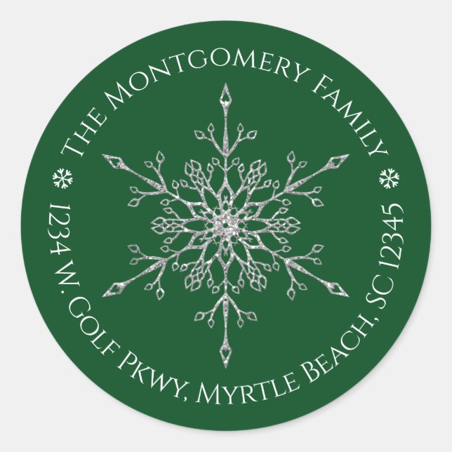 Adesivo Redondo Endereço do Nome do Floco de Neve do Elegante Silv (Frente)