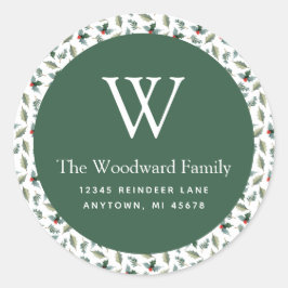 Adesivo Redondo Endereço do Padrão de Greenery de Natal