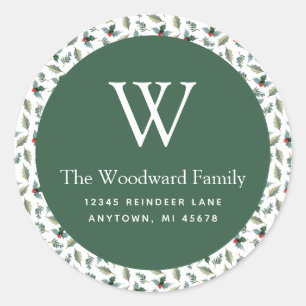 Adesivo Redondo Endereço do Padrão de Greenery de Natal