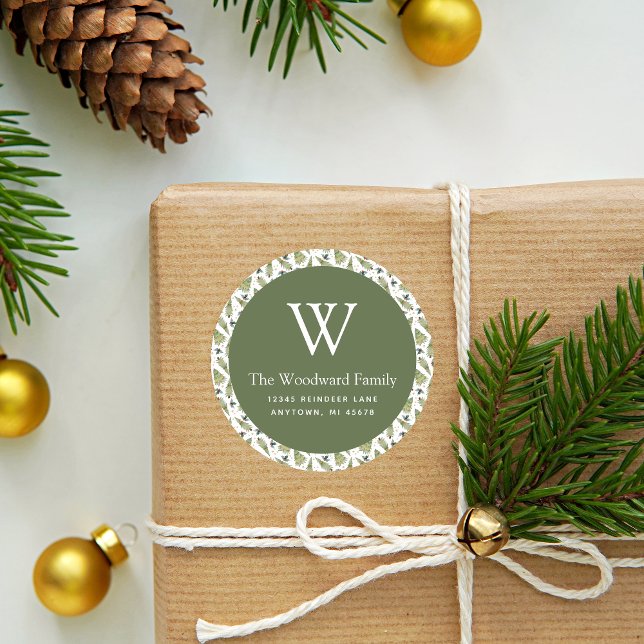 Adesivo Redondo Endereço do Padrão de Greenery de Natal (Criador carregado)