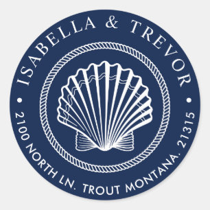 Adesivo Redondo Endereço do remetente do Seashell   do vintage