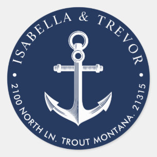 Adesivo Redondo Endereço do remetente náutico da âncora