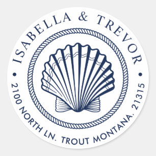 Adesivo Redondo Endereço do remetente náutico do branco do