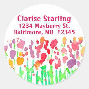 Adesivo Redondo Endereço do remetente vermelho dos Wildflowers da
