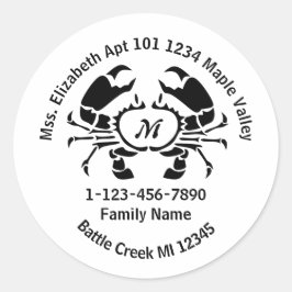 Adesivo Redondo Endereço Doméstico da Família Crab Monograma