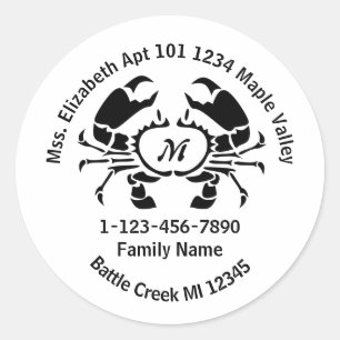 Adesivo Redondo Endereço Doméstico da Família Crab Monograma