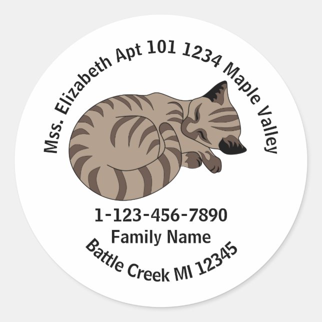Adesivo Redondo Endereço Doméstico da Família Kitten do Tabby Tabb (Frente)