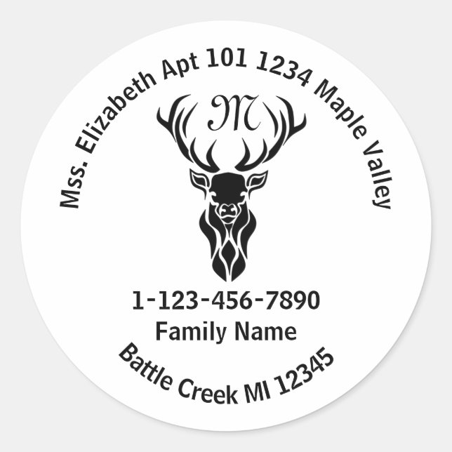 Adesivo Redondo Endereço Doméstico da Família Monograma Perdida (Frente)