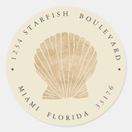 Adesivo Redondo Endereço DOURADO Elegante FAUX SEASHELL costeiro
