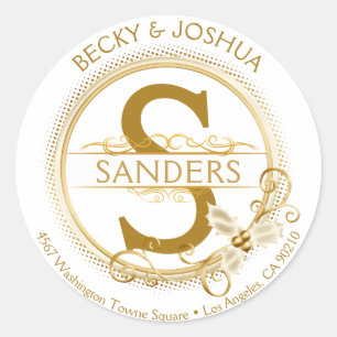 Adesivo Redondo Endereço Dourado ornamentado da inicial do Natal