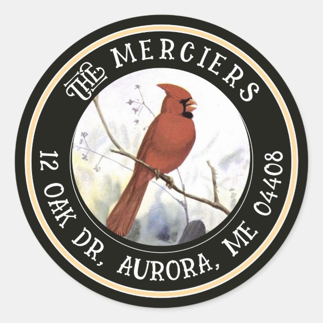 Adesivo Redondo Endereço Dourado preto Metálico do Songbird (Frente)