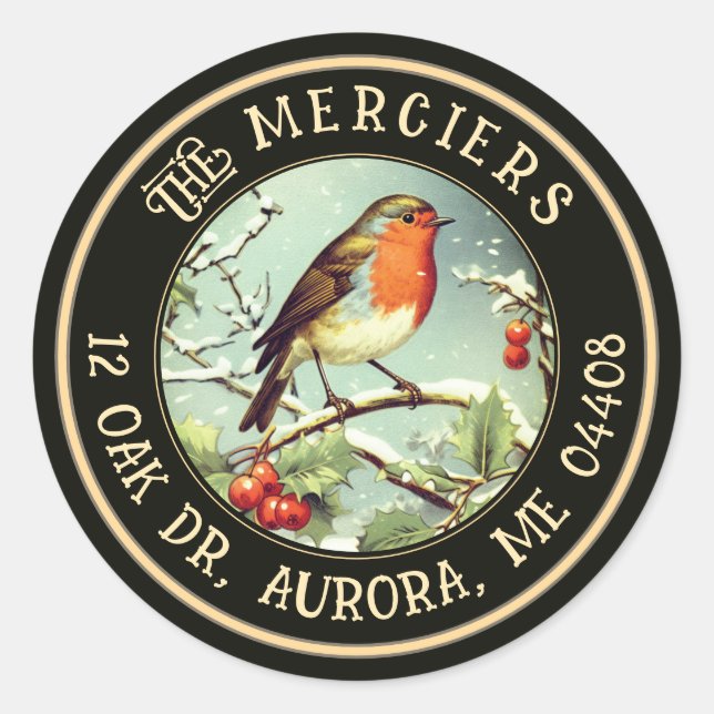 Adesivo Redondo Endereço Dourado preto Metálico do Songbird (Frente)