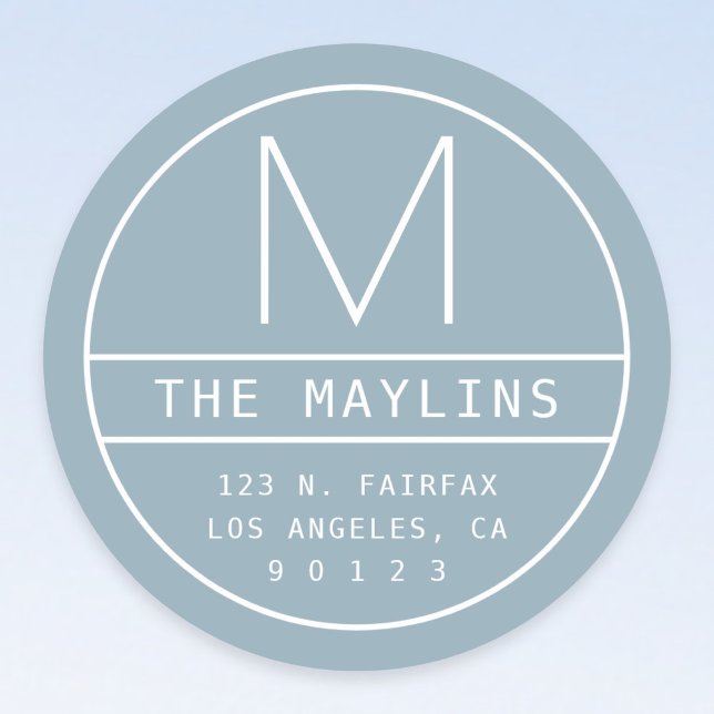 Adesivo Redondo Endereço e Monograma de Devolução Moderno | Azul p (Criador carregado)