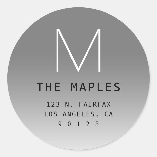 Adesivo Redondo Endereço e Monograma de Devolução Moderno | CINZA (Frente)