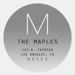 Adesivo Redondo Endereço e Monograma de Devolução Moderno   CINZA