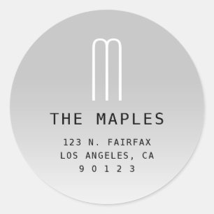 Adesivo Redondo Endereço e Monograma de Devolução Moderno   CINZA