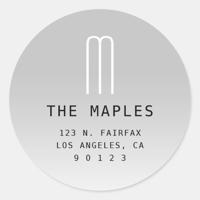 Adesivo Redondo Endereço e Monograma de Devolução Moderno | CINZA (Frente)