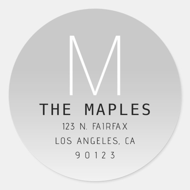 Adesivo Redondo Endereço e Monograma de Devolução Moderno | CINZA (Frente)