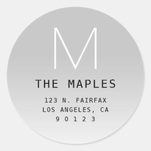 Adesivo Redondo Endereço e Monograma de Devolução Moderno   CINZA