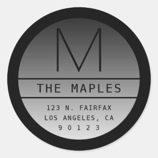 Adesivo Redondo Endereço e Monograma de Devolução Moderno | Preto 