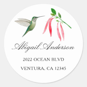 Adesivo Redondo Endereço Elegante de Hummingbird