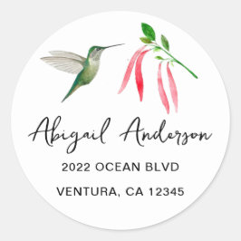 Adesivo Redondo Endereço Elegante de Hummingbird
