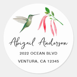 Adesivo Redondo Endereço Elegante de Hummingbird