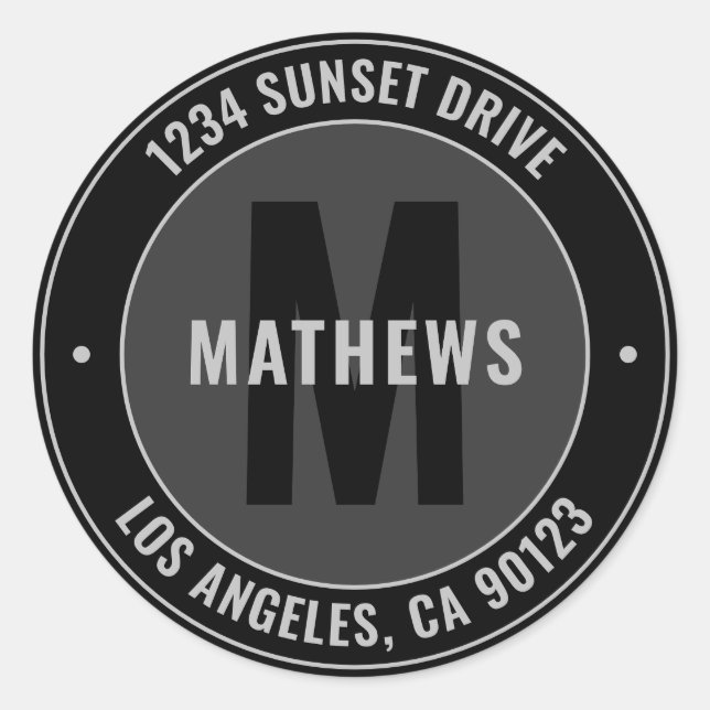 Adesivo Redondo Endereço em negrito, Slogan ou Outro Texto | Cinza (Frente)