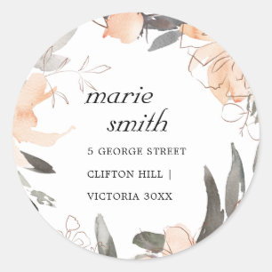 ADESIVO REDONDO ENDEREÇO FLORAL DE TERRACOTA LARANJA DE ÁGUA